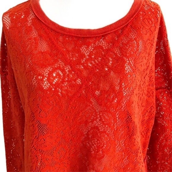 Free People Lace Pullover Orange Top Small - Picture 15 of 16